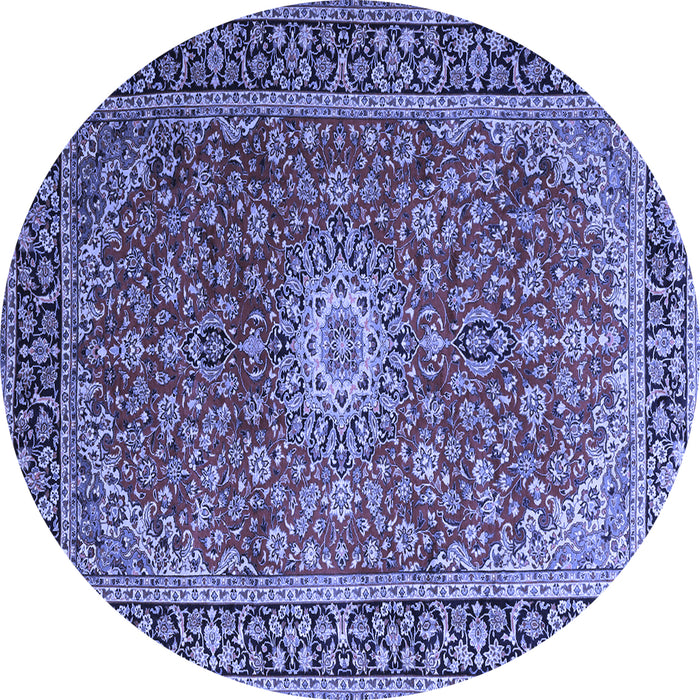 Round Machine Washable Medallion Blue Traditional Rug, wshtr1196blu