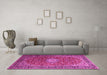 Machine Washable Medallion Pink Traditional Rug in a Living Room, wshtr1196pnk