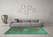 Machine Washable Medallion Turquoise Traditional Area Rugs in a Living Room,, wshtr1196turq