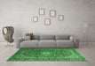 Machine Washable Medallion Emerald Green Traditional Area Rugs in a Living Room,, wshtr1196emgrn