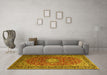 Machine Washable Medallion Yellow Traditional Rug in a Living Room, wshtr1196yw