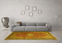 Machine Washable Medallion Yellow Traditional Rug, wshtr1196yw