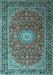 Machine Washable Medallion Light Blue Traditional Rug, wshtr1196lblu