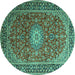 Round Medallion Turquoise Traditional Rug, tr1196turq