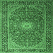 Square Machine Washable Medallion Emerald Green Traditional Area Rugs, wshtr1196emgrn