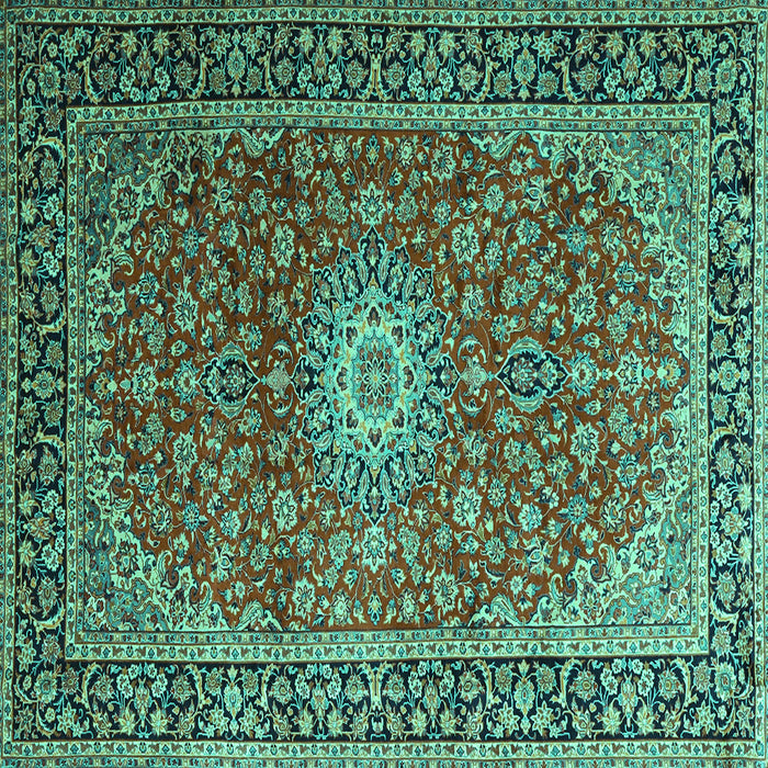 Square Machine Washable Medallion Turquoise Traditional Area Rugs, wshtr1196turq