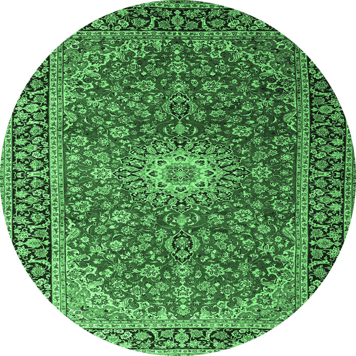 Round Medallion Emerald Green Traditional Rug, tr1196emgrn
