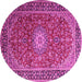 Round Machine Washable Medallion Pink Traditional Rug, wshtr1196pnk