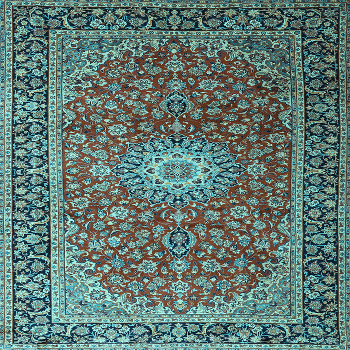 Square Machine Washable Medallion Light Blue Traditional Rug, wshtr1196lblu