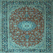 Square Machine Washable Medallion Light Blue Traditional Rug, wshtr1196lblu