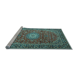 Sideview of Machine Washable Medallion Light Blue Traditional Rug, wshtr1196lblu