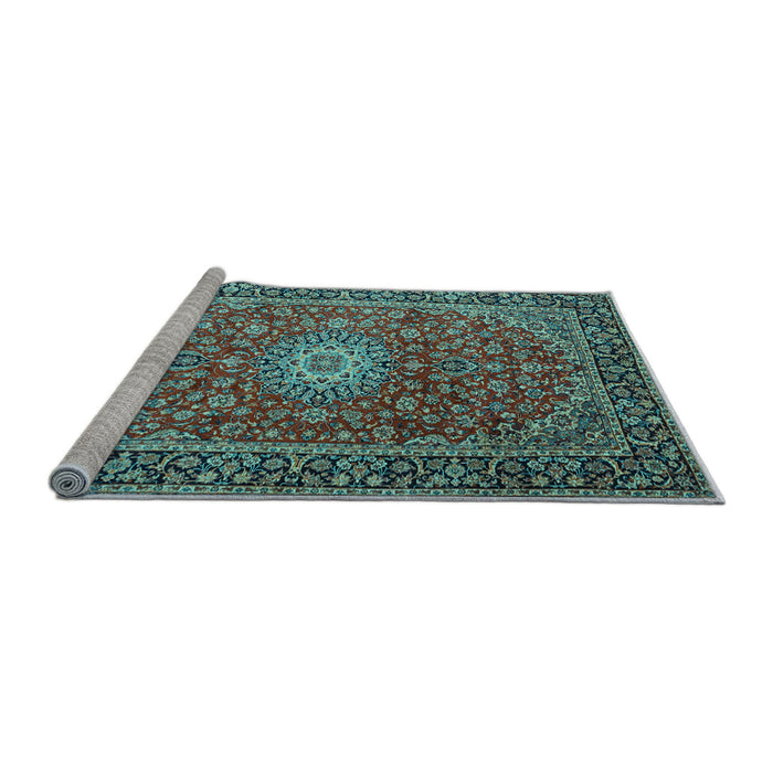 Sideview of Machine Washable Medallion Light Blue Traditional Rug, wshtr1196lblu