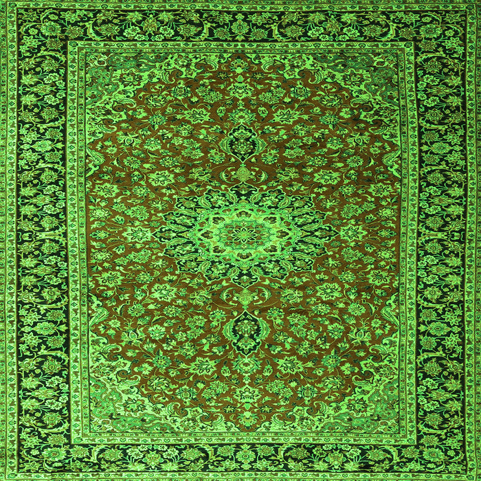 Round Machine Washable Medallion Green Traditional Area Rugs, wshtr1196grn