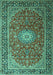 Machine Washable Medallion Turquoise Traditional Area Rugs, wshtr1196turq