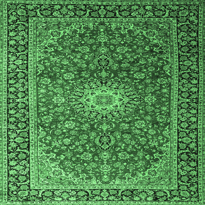 Square Medallion Emerald Green Traditional Rug, tr1196emgrn