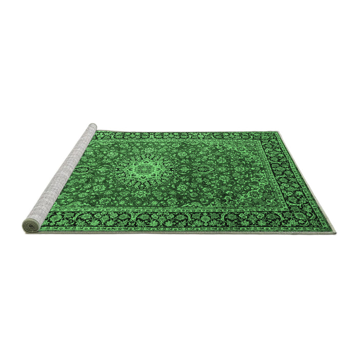 Sideview of Machine Washable Medallion Emerald Green Traditional Area Rugs, wshtr1196emgrn
