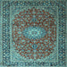 Square Machine Washable Medallion Light Blue Traditional Rug, wshtr1197lblu