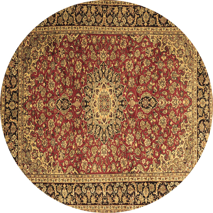 Round Machine Washable Medallion Brown Traditional Rug, wshtr1197brn