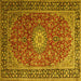 Square Machine Washable Medallion Yellow Traditional Rug, wshtr1197yw