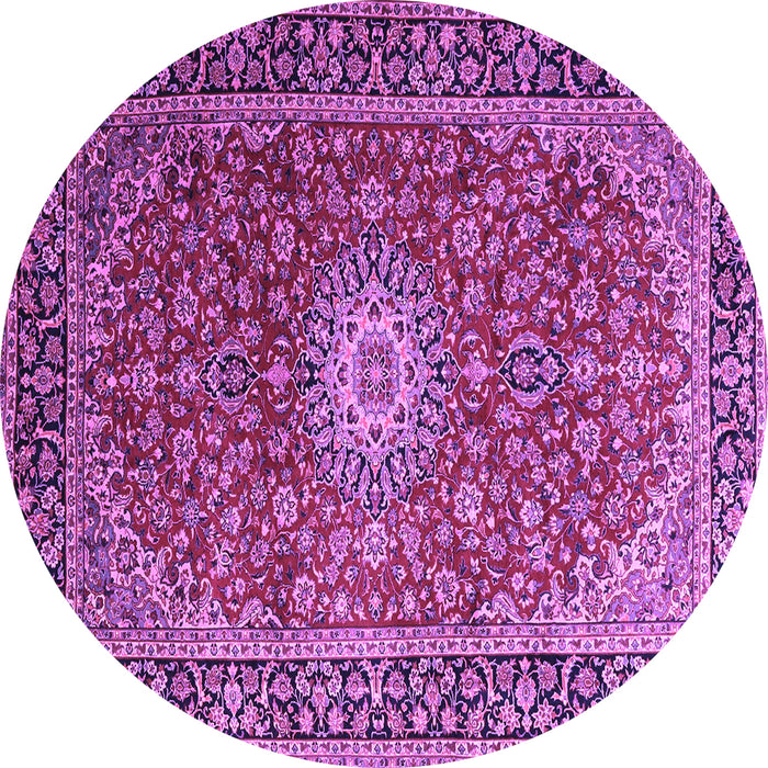 Round Machine Washable Medallion Purple Traditional Area Rugs, wshtr1197pur