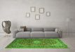 Machine Washable Medallion Green Traditional Area Rugs in a Living Room,, wshtr1197grn