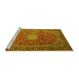 Sideview of Machine Washable Medallion Yellow Traditional Rug, wshtr1197yw