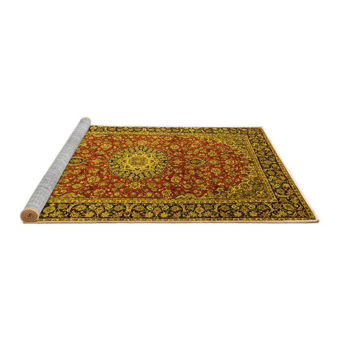 Sideview of Machine Washable Medallion Yellow Traditional Rug, wshtr1197yw