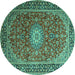 Round Medallion Turquoise Traditional Rug, tr1197turq