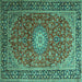 Square Medallion Turquoise Traditional Rug, tr1197turq