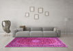 Machine Washable Medallion Pink Traditional Rug in a Living Room, wshtr1197pnk