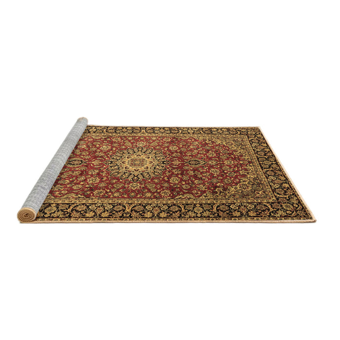 Sideview of Machine Washable Medallion Brown Traditional Rug, wshtr1197brn