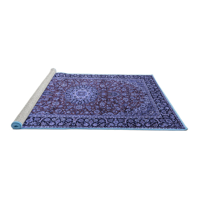 Sideview of Machine Washable Medallion Blue Traditional Rug, wshtr1197blu