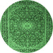 Round Machine Washable Medallion Emerald Green Traditional Area Rugs, wshtr1197emgrn