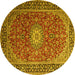 Round Medallion Yellow Traditional Rug, tr1197yw