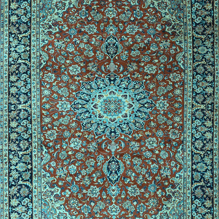 Machine Washable Medallion Light Blue Traditional Rug, wshtr1197lblu