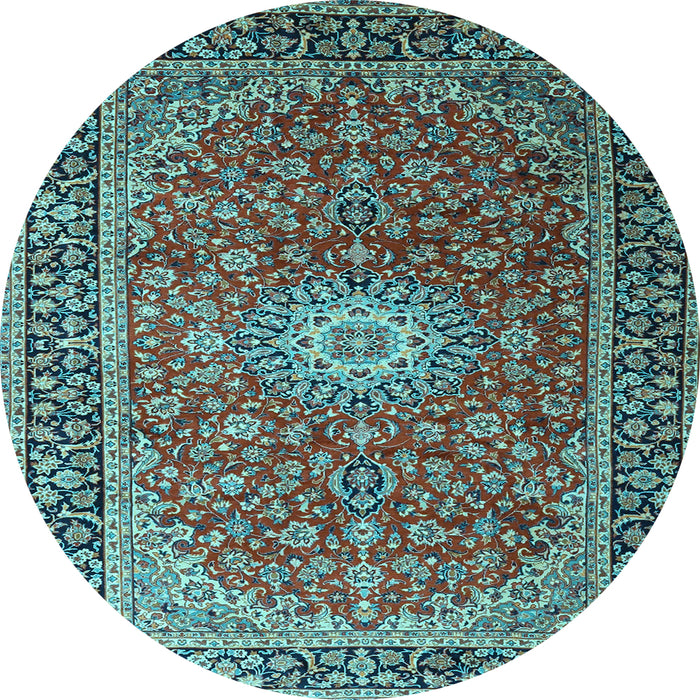 Round Medallion Light Blue Traditional Rug, tr1197lblu