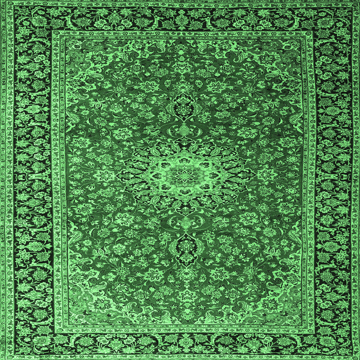 Square Machine Washable Medallion Emerald Green Traditional Area Rugs, wshtr1197emgrn