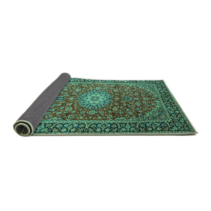 Sideview of Medallion Turquoise Traditional Rug, tr1197turq