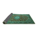 Sideview of Medallion Turquoise Traditional Rug, tr1197turq