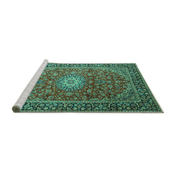 Sideview of Machine Washable Medallion Turquoise Traditional Area Rugs, wshtr1197turq