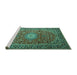 Sideview of Machine Washable Medallion Turquoise Traditional Area Rugs, wshtr1197turq