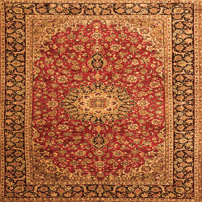 Round Machine Washable Medallion Orange Traditional Area Rugs, wshtr1197org