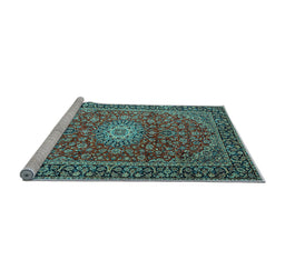 Sideview of Machine Washable Medallion Light Blue Traditional Rug, wshtr1197lblu