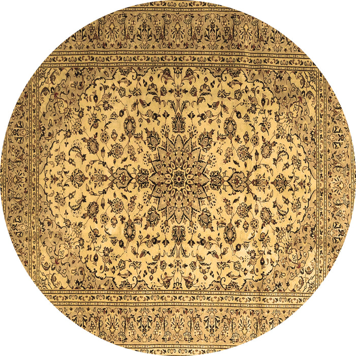 Round Machine Washable Medallion Brown Traditional Rug, wshtr1198brn