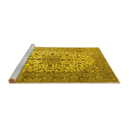 Sideview of Machine Washable Medallion Yellow Traditional Rug, wshtr1198yw