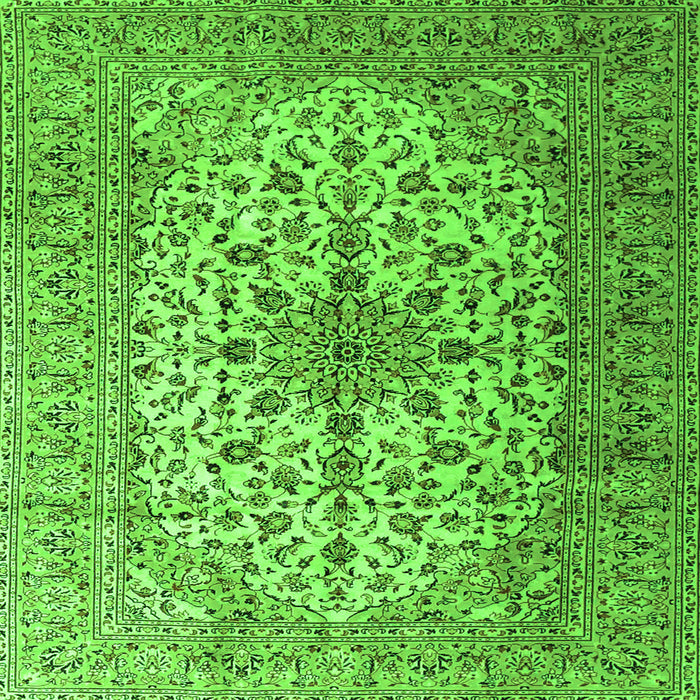 Round Machine Washable Medallion Green Traditional Area Rugs, wshtr1198grn
