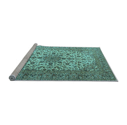 Sideview of Machine Washable Medallion Light Blue Traditional Rug, wshtr1198lblu
