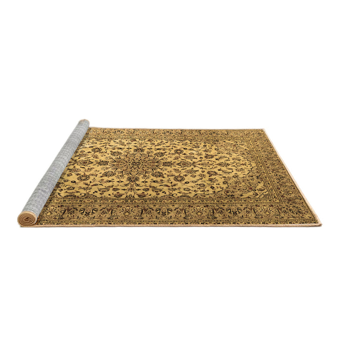 Sideview of Machine Washable Medallion Brown Traditional Rug, wshtr1198brn