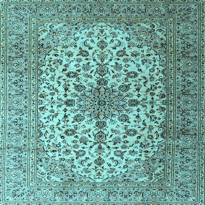 Square Machine Washable Medallion Light Blue Traditional Rug, wshtr1198lblu