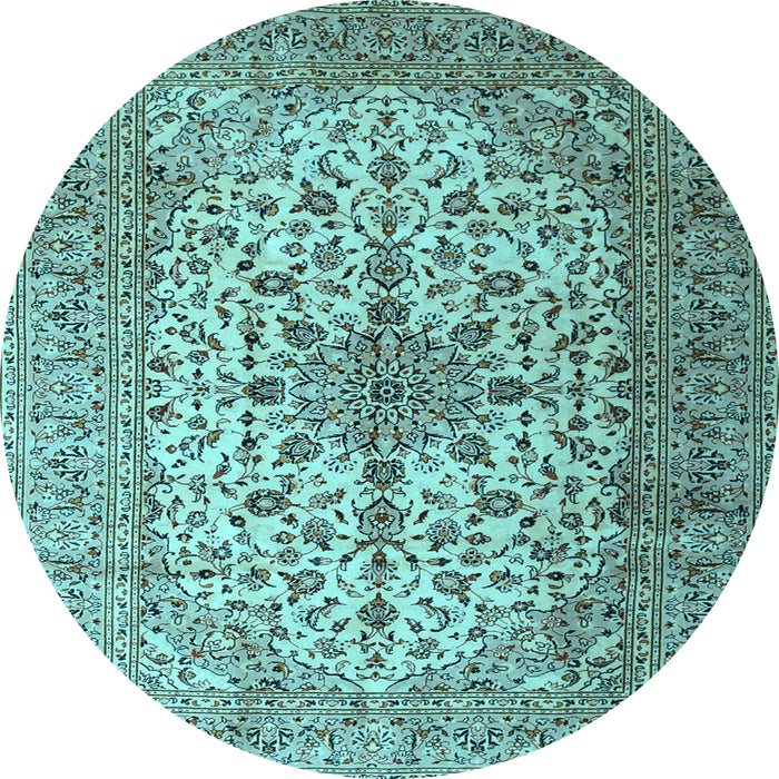 Round Machine Washable Medallion Light Blue Traditional Rug, wshtr1198lblu